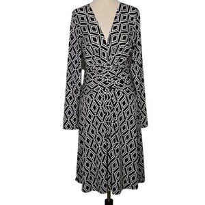 CACHE WOMEN'S Black White Geometric Wrap Waist Mini Dress Size Medium GUC